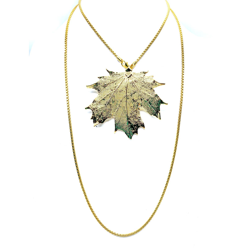 Gorgeous Gold Maple Leaf on Long Bermuda Gold Plated Chain 36