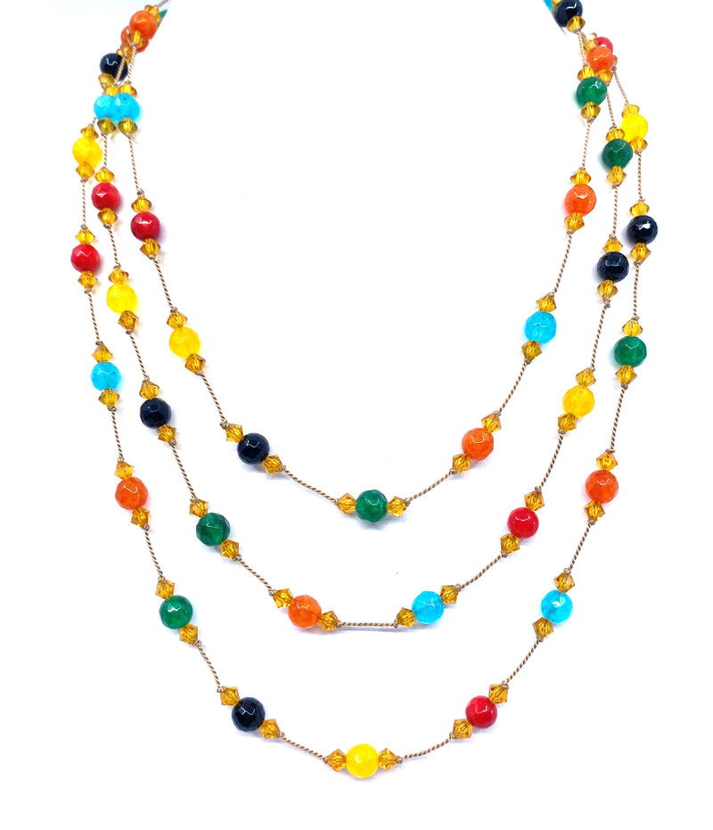 Semi-Precious Mixed Stones with Crystal Accents Knotted Statement Necklace