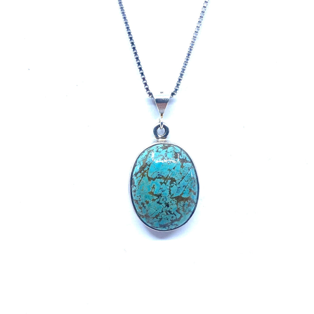 Small Blush Blue Turquoise Sterling Silver Pendant