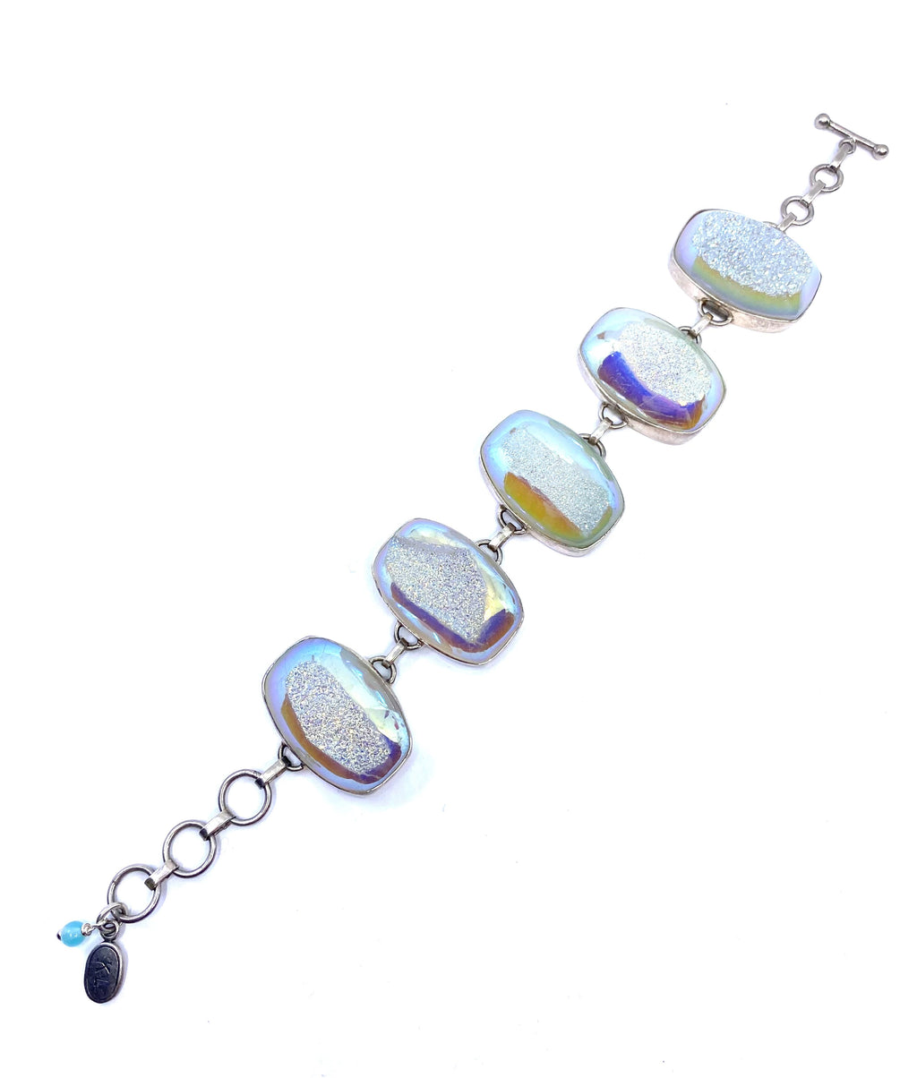 Sparkling Champagne Blue Titanium Drusy Sterling Silver Statement Bracelet