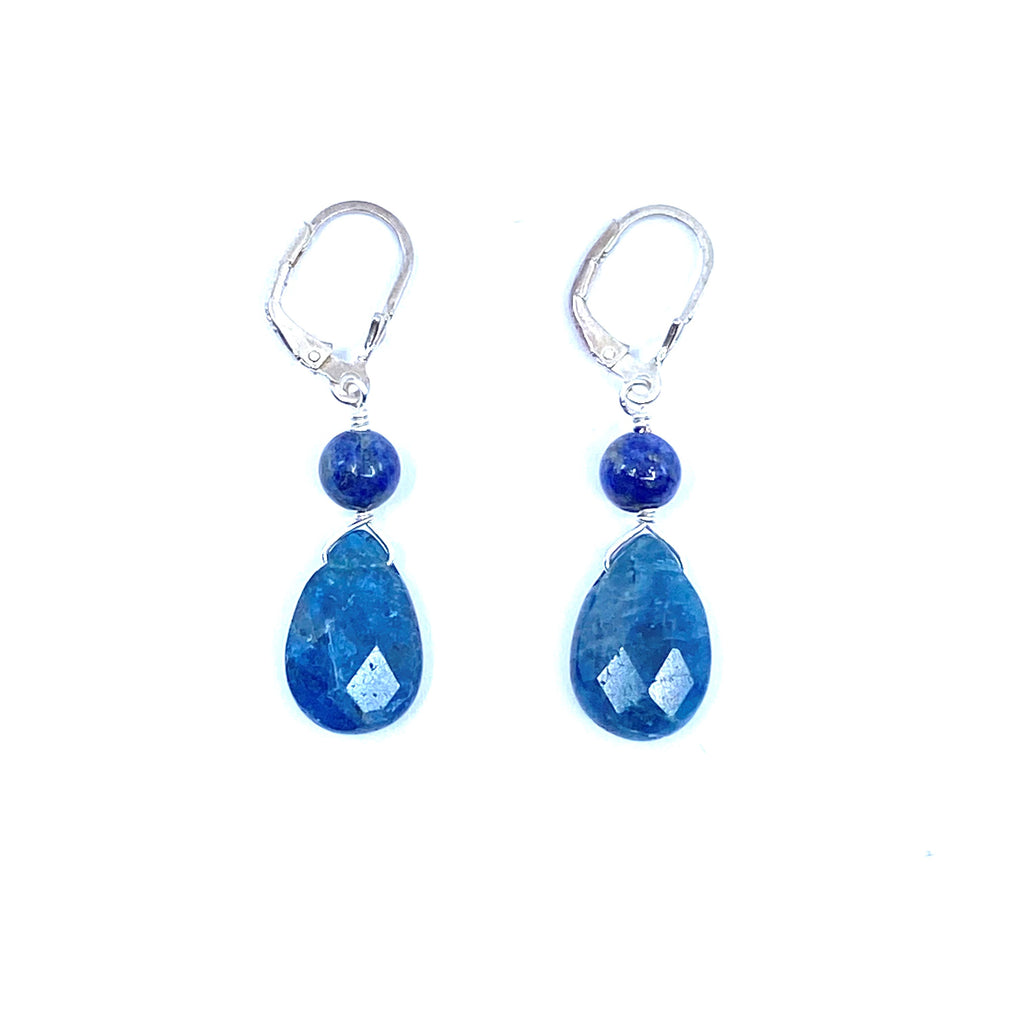 Natural Navy Blue Sodalite Stone Silver Earrings