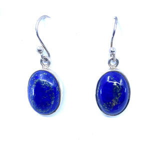 Small Blue Lapis Oval Sterling Silver Earrings