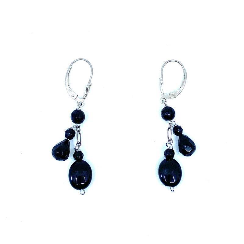 Petite Black Onyx Sterling Silver Dangle Earrings