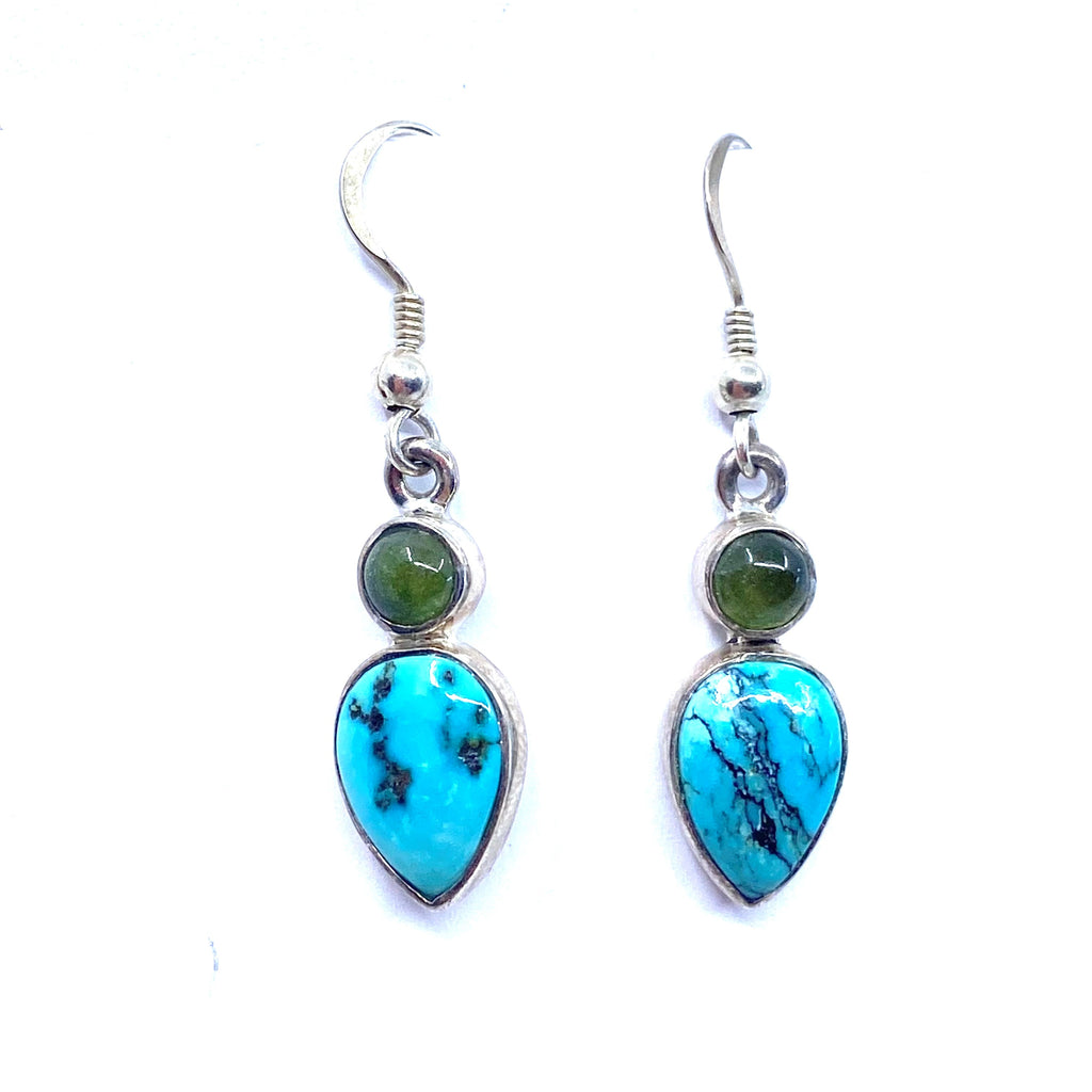 Blue Turquoise Green Idocrase Sterling Silver Earrings