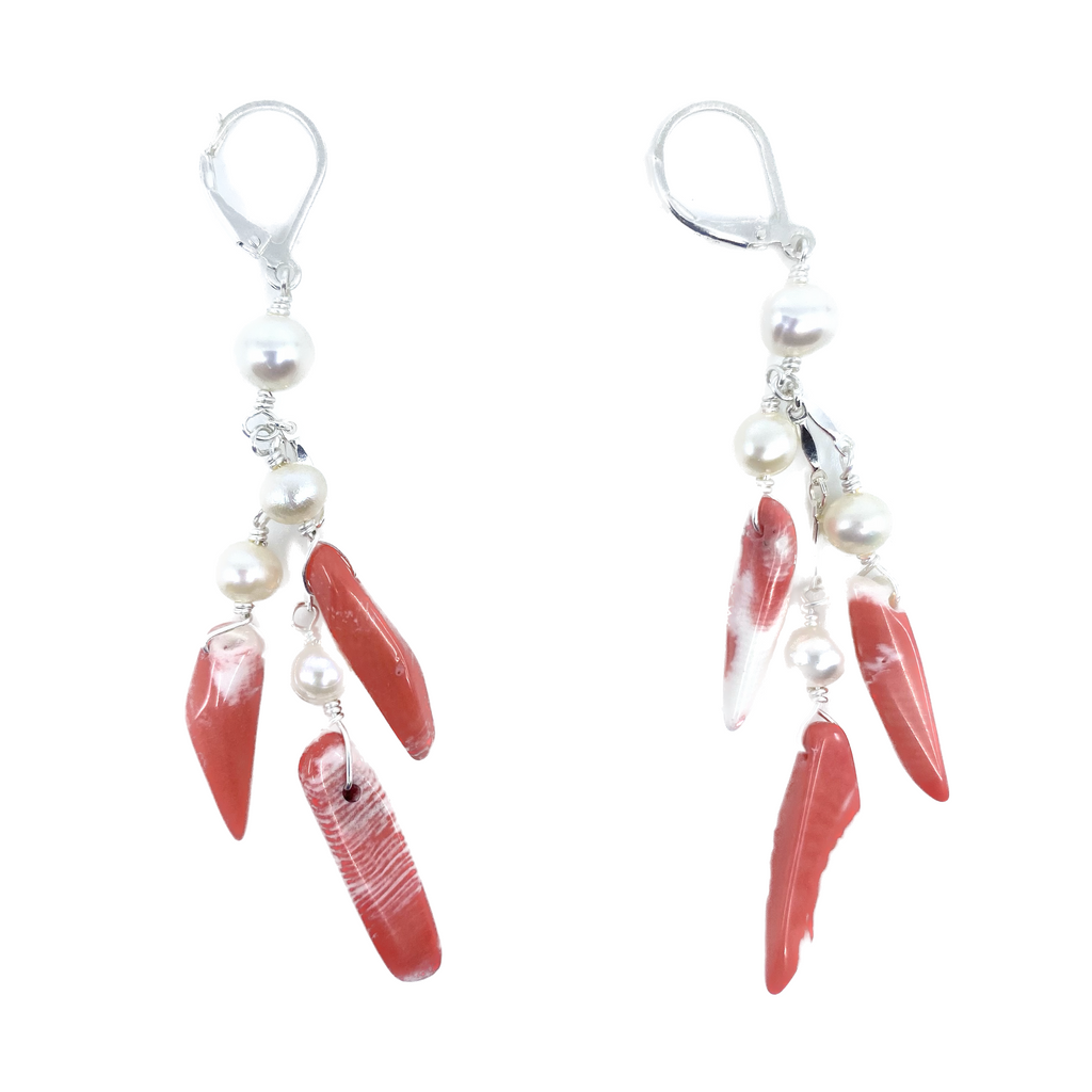 Simply Gorgeous Bamboo Pink & White Coral Sterling Silver Earrings