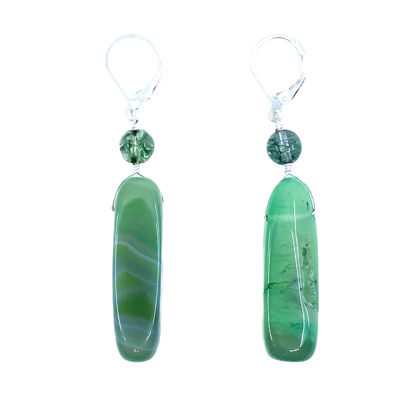 Beautiful Green Agate Sterling Silver Statement Earrings