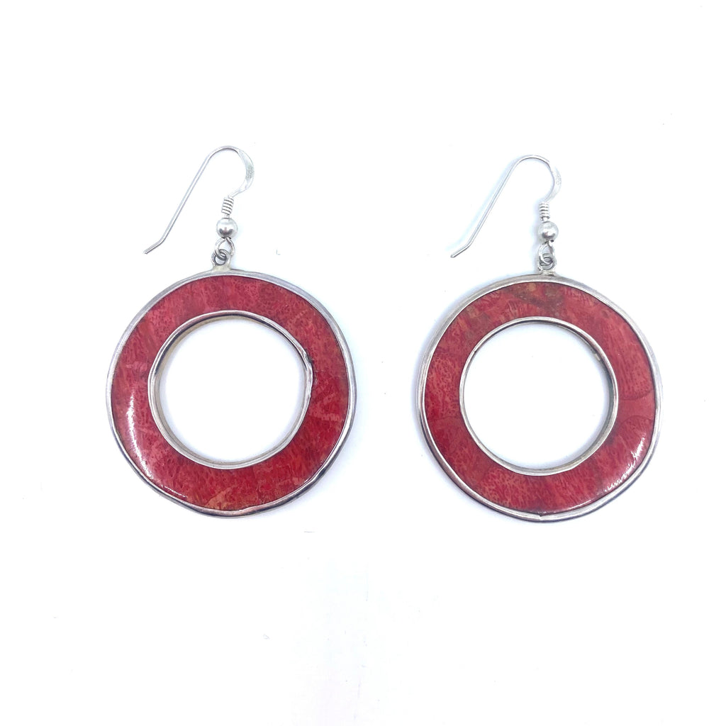 Unique Hanging Coral Sterling Silver Hoops.