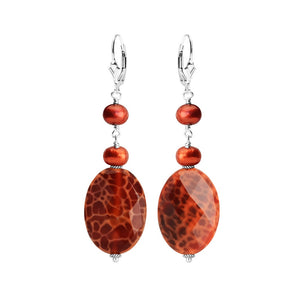 Luxurious Fire Agate and Fresh Water Pearl Sterling Silver Earrings*