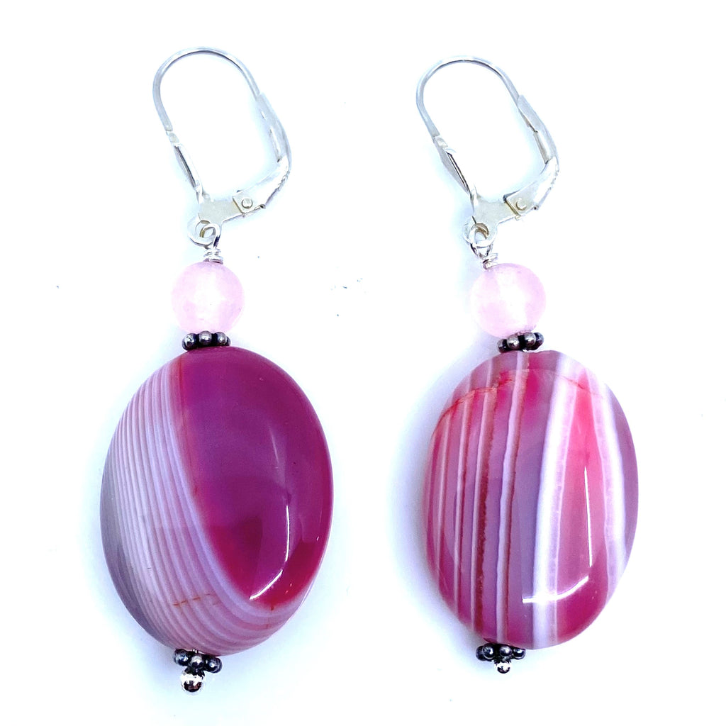 Beautiful Stripped Rose Agate Sterling Earrings