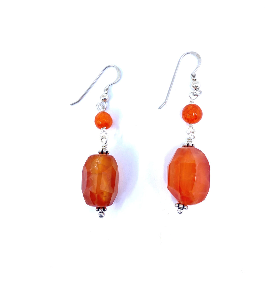 Vibrant Carnelian Barrel Stone Sterling Silver Earrings