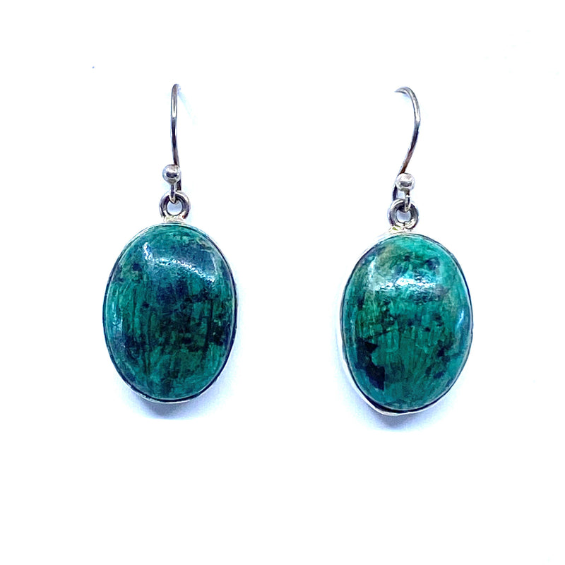 Large Moss-Green Turquoise Oval Sterling Silver Statement Earrings