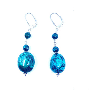 Genuine Turquoise Sterling Silver Statement Earrings