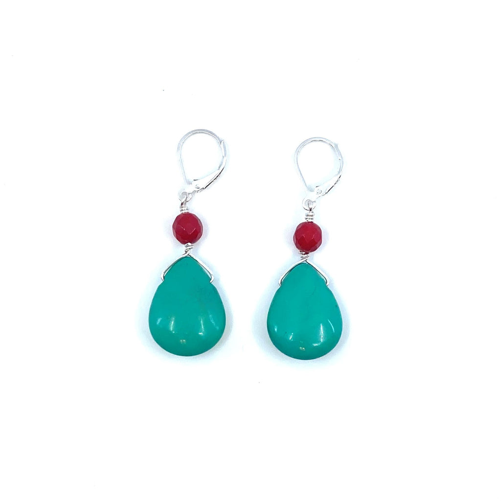 Vibrant Turquoise and Coral Drop Earrings