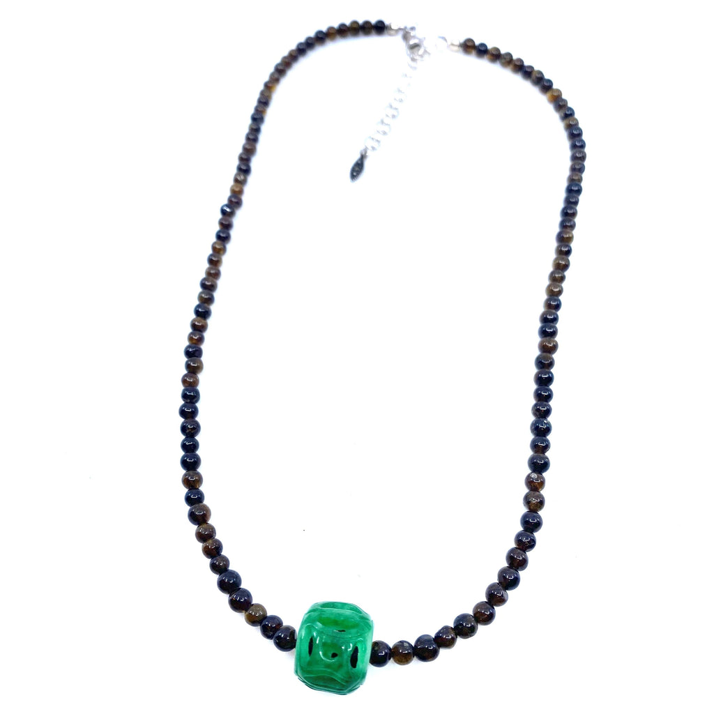 Beautiful Carved Jade on Smoky Quartz Beaded Necklace