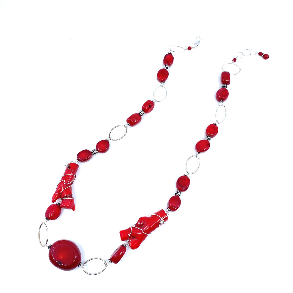 Gorgeous Red Coral Sterling Silver Statement Necklace