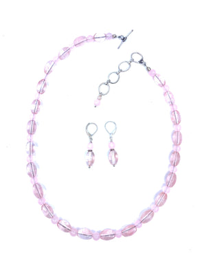 Smooth Rose Quartz Stone Sterling Silver Necklace and Earrings set