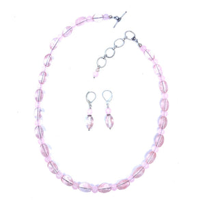Smooth Rose Quartz Stone Sterling Silver Necklace and Earrings Set*