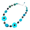 Genuine Turquoise & Smoky Quartz with Chalk Turquoise Flowers Silver Statement Necklace