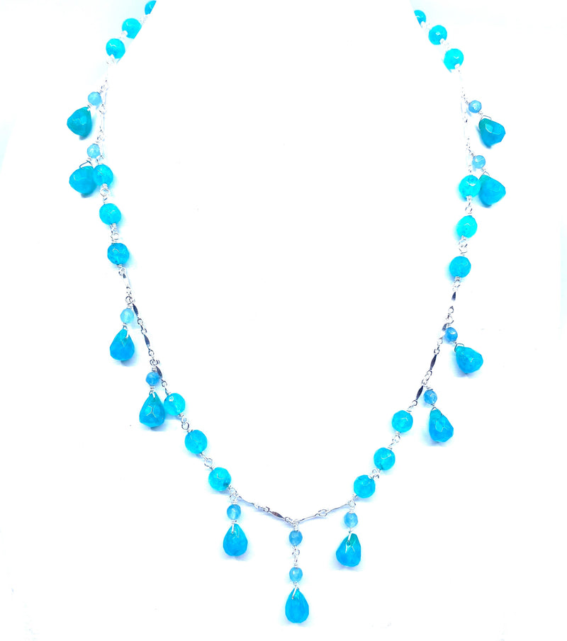 Gorgeous Blue Quartz Floating Drops Sterling Silver Necklace