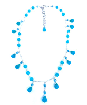 Gorgeous Blue Quartz Floating Drops Sterling Silver Necklace