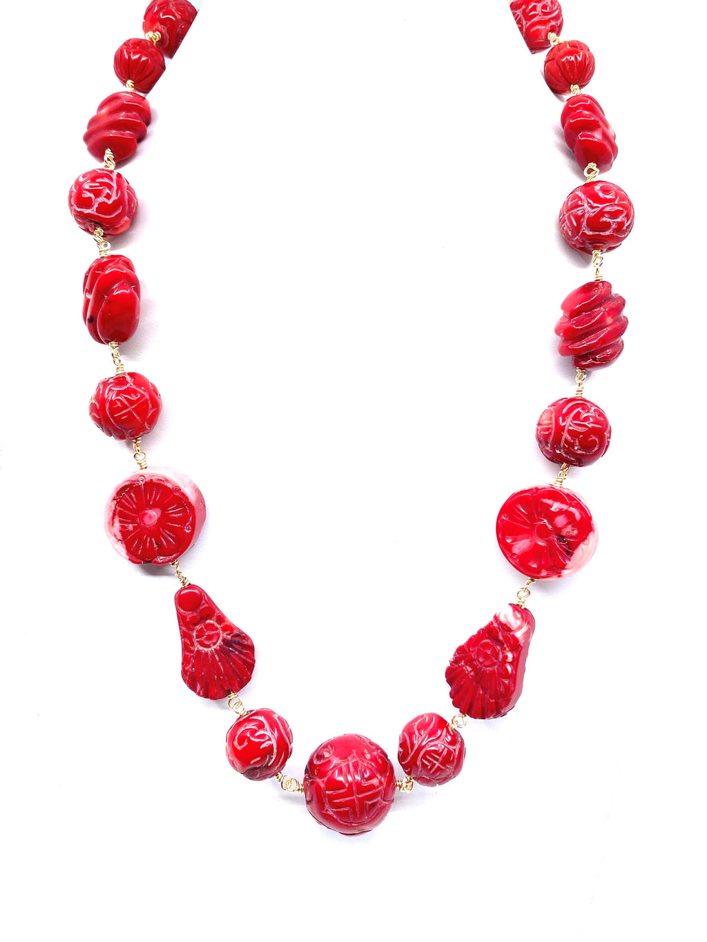 Gorgeous Carved Coral Gold Filled Statement Necklace
