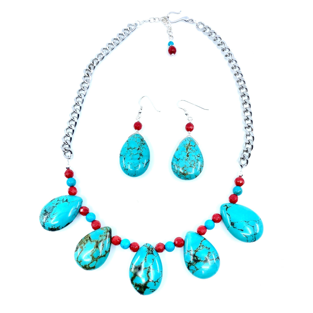 Vibrant Turquoise and Coral Plated Silver Link Set