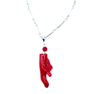 Beautiful Red Branch Bamboo Coral Silver Plated Chain Necklace