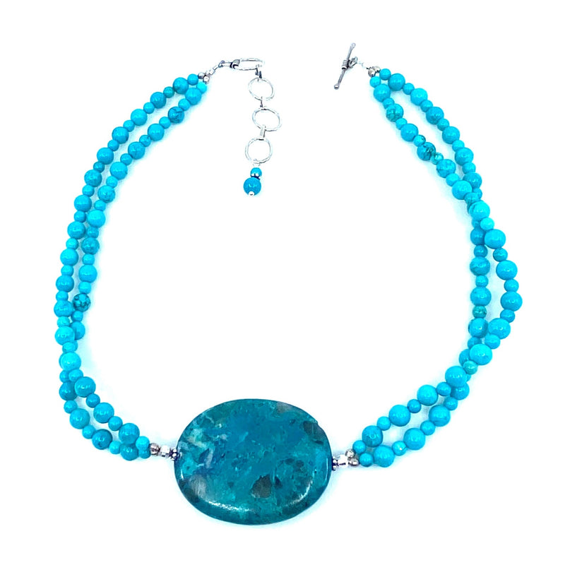 Stunning Turquoise Double Strand Sterling Silver Statement Neckline