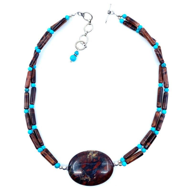 Stunning Natural Bloodstone Turquoise Sterling Silver Statement Necklace