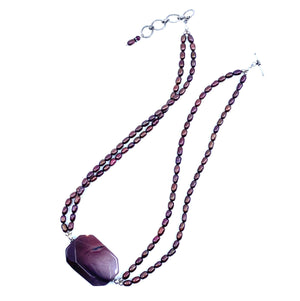 Dramatic Plum Mookaite on Freshwater Pearl Neckline Sterling Silver Necklace