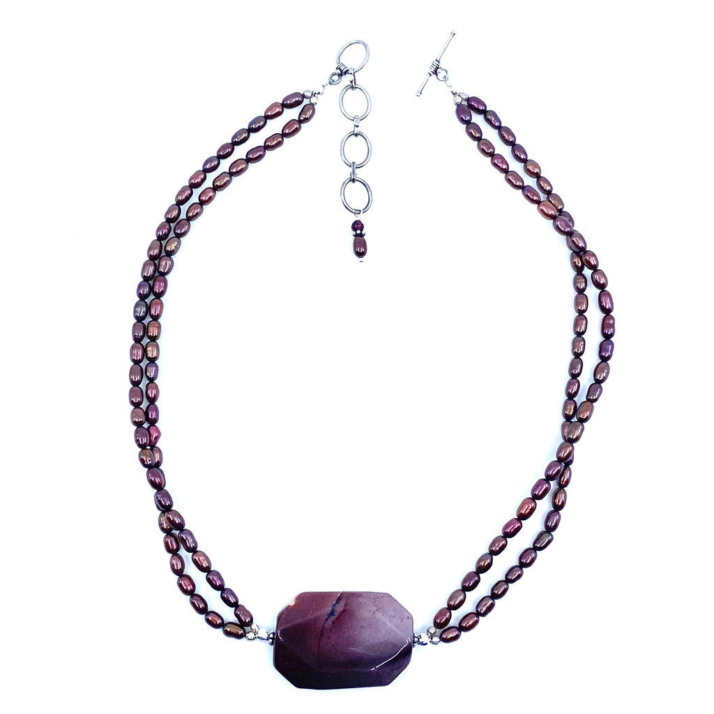 Dramatic Mookaite with Burgundy Freshwater Pearl Sterling Silver Necklace