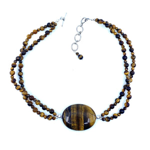 Outstanding Tiger's-Eye Sterling Silver Statement Necklace