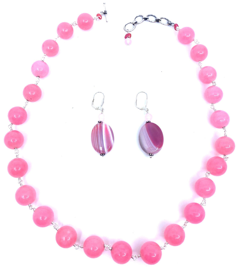 Gorgeous Rose Pink Agate Sterling Silver Statement Necklace