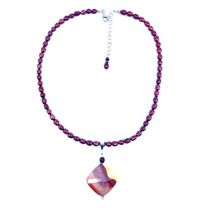 Sunset Purple Plum Moukaite Sterling Silver Pearl Necklace