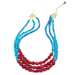 Stunning Turquoise and Coral Vermeil Statement Necklace