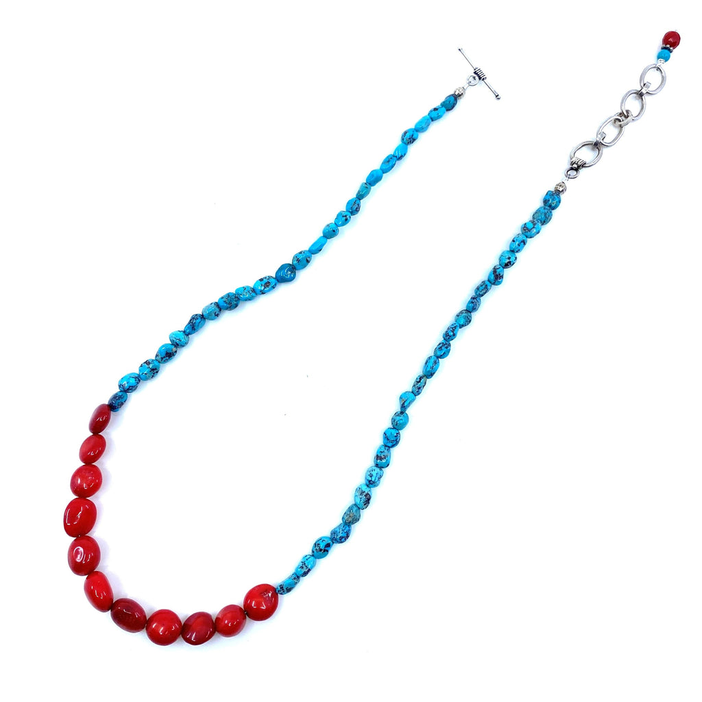 Beautiful Coral and Turquoise Single Strand Sterling Silver Necklace