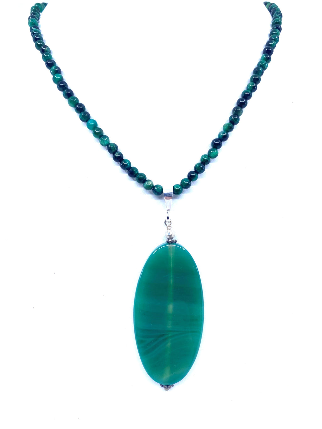 Beautiful Green Agate Sterling Silver Necklace