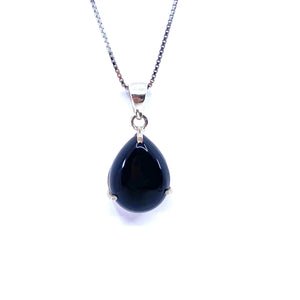 Gorgeous High-Polish Black Onyx Sterling Silver Teardrop Pendant Necklace