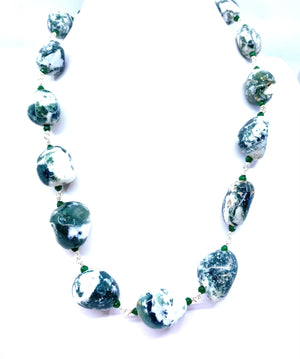 Unique Green and White Jasper Sterling Silver Necklace