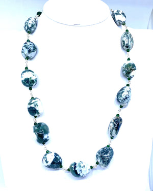 Unique Green and White Jasper Sterling Silver Necklace