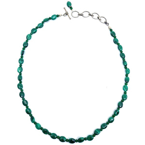 Rare Smooth Malachite Single Strand Sterling Silver Necklace