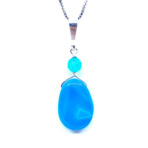 Vibrant Blue Agate Sterling Silver Pendant