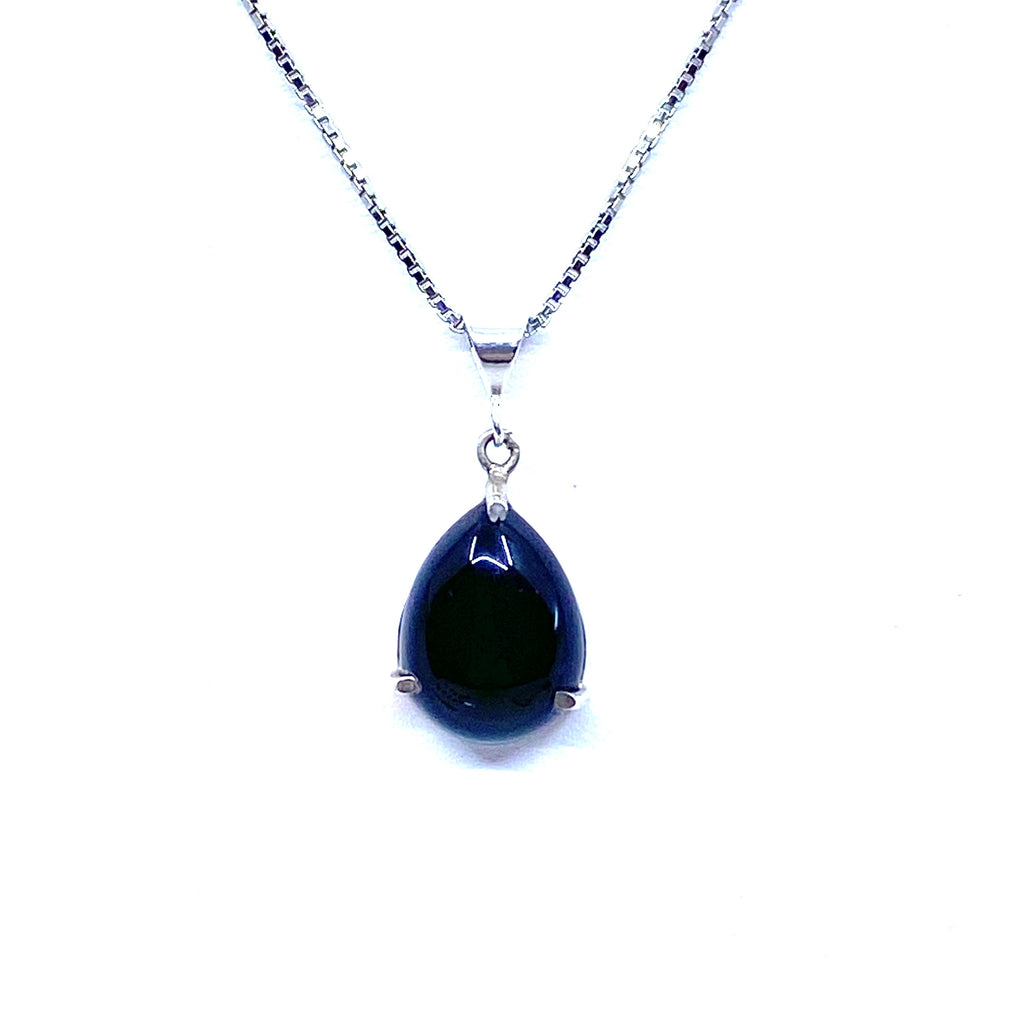 Petite Black Onyx Teardrop Pendant Necklace