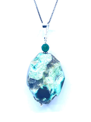 Spectacular Green Agate Sterling Silver Statement Pendant