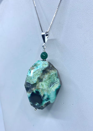 Spectacular Green Agate Sterling Silver Statement Pendant