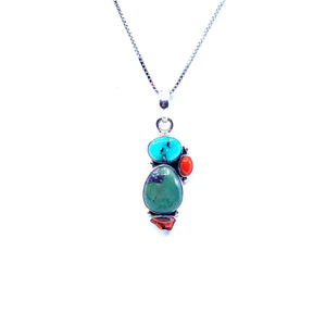 Cute As Can Be Turquoise Coral Sterling Silver Pendant