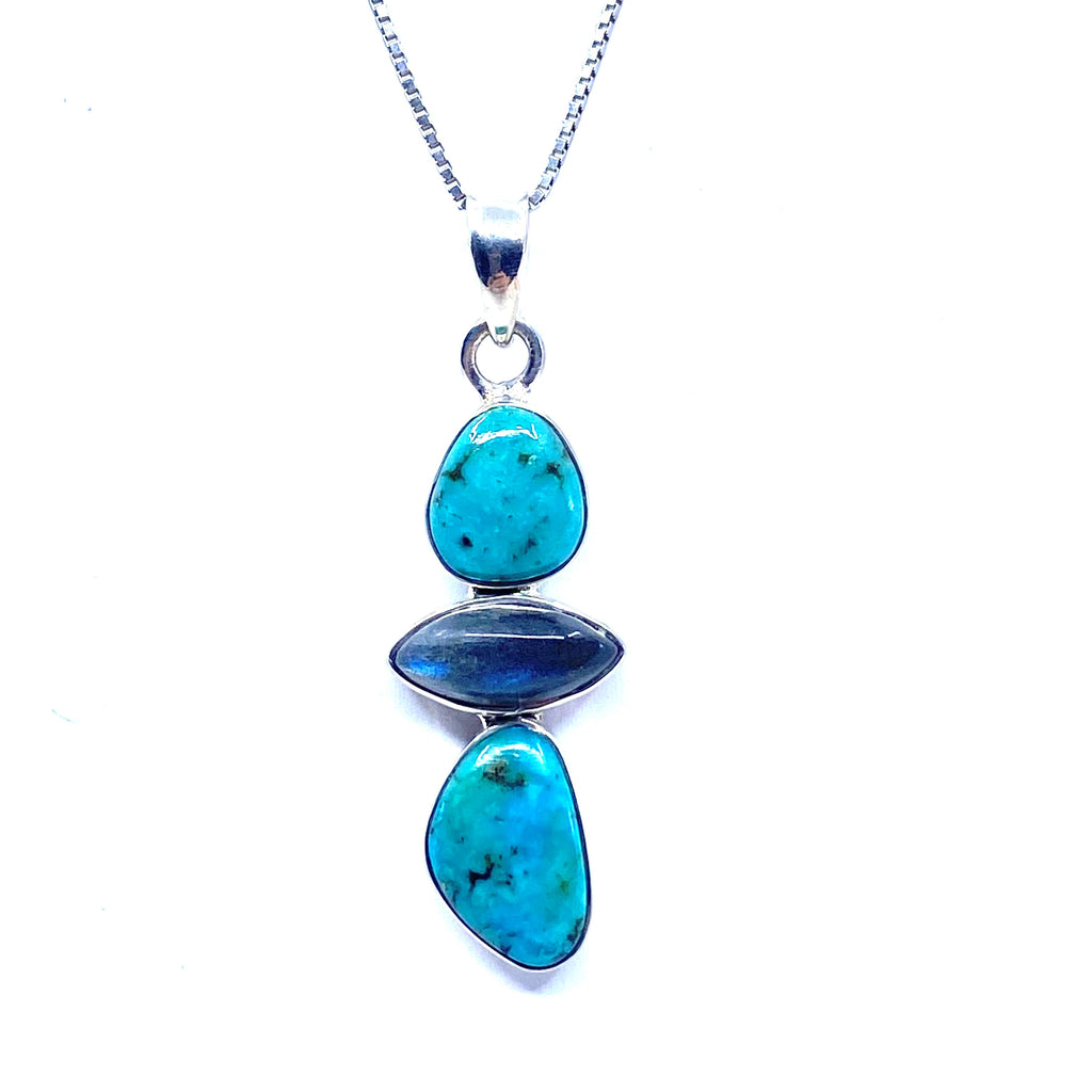 Beautiful Turquoise and Labradorite Sterling Silver Pendant