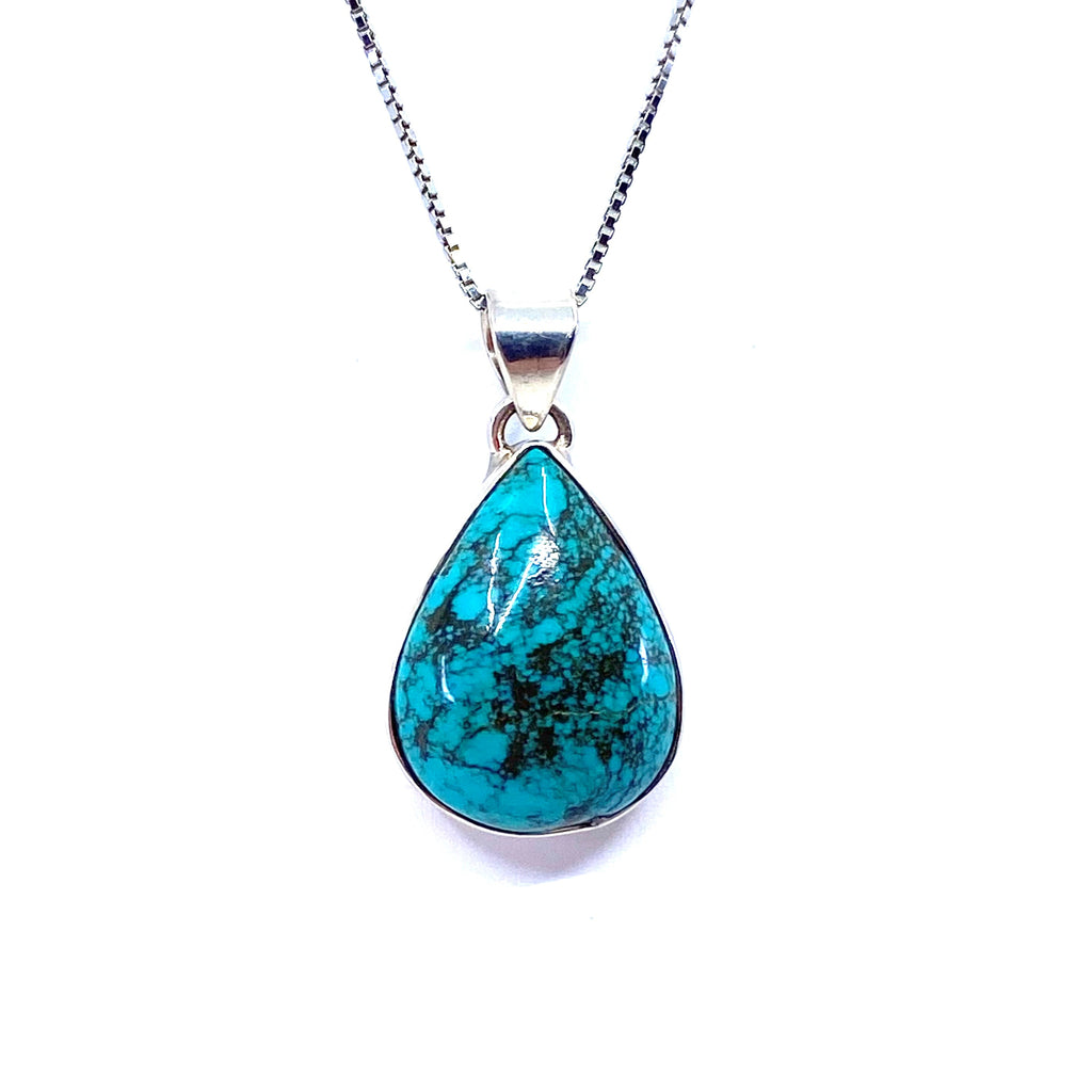 Beautiful Blue Turquoise Drop Sterling Silver  Pendant