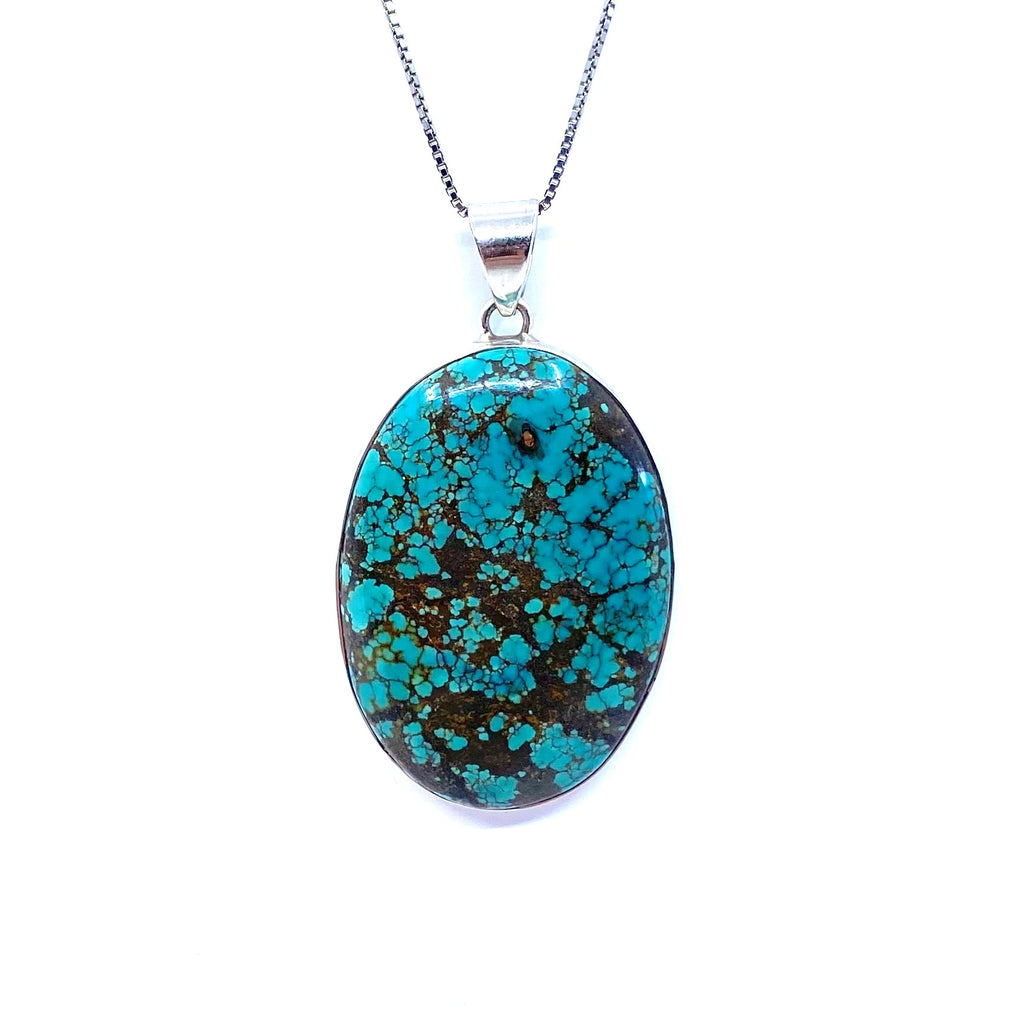 Large Indian Turquoise Sterling Silver Pendant