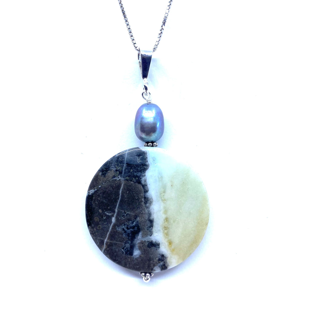 Jasper and Pearl Sterling Silver Statement Pendant